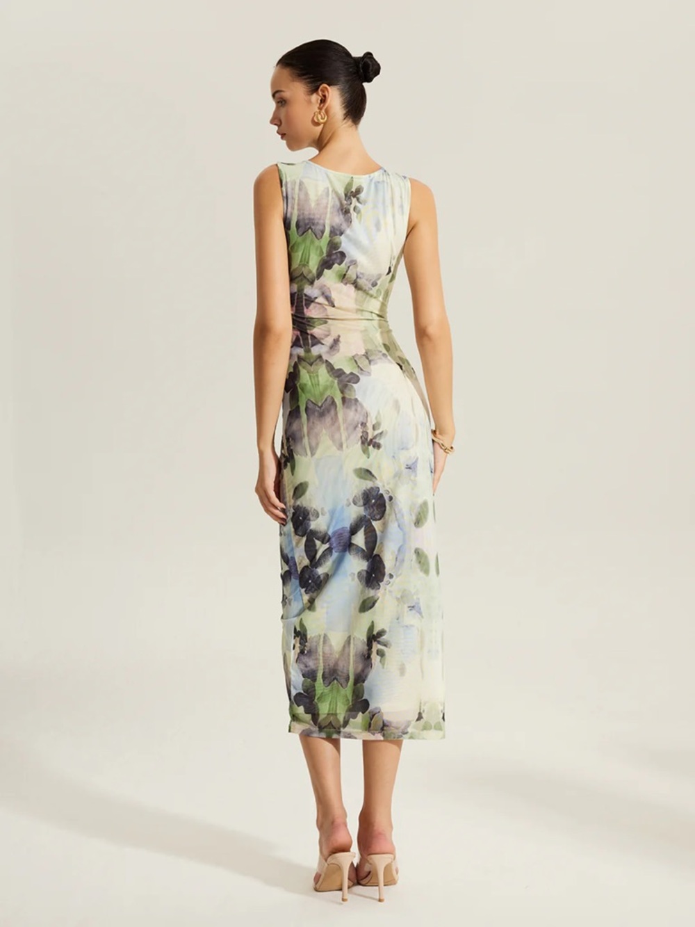 Commense Floral Print Sleeveless Mesh Dress - Picture 3 of 4